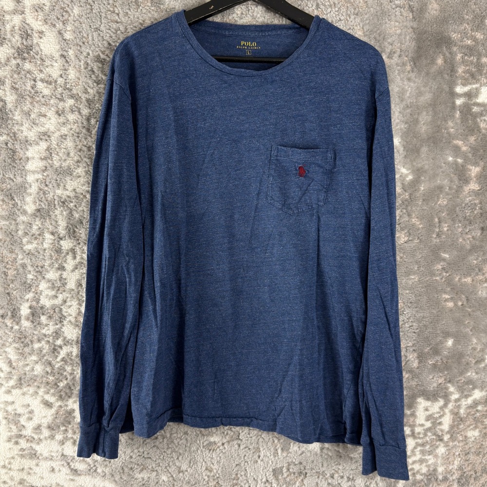 Polo Ralph Lauren Size L Pocket Logo Cotton T-Shirt Blue Long Sleeve Mens